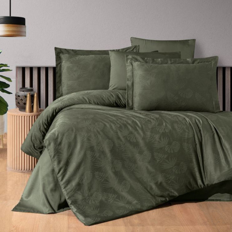 Комплект постільної білизни First Choice Nichol Dark Green сатин жакард євро