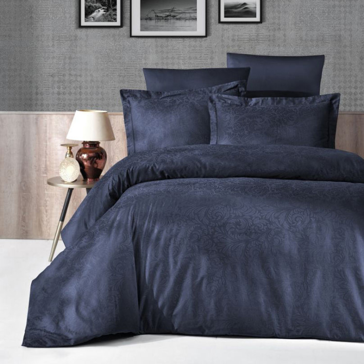 Комплект постільної білизни First Choice Tecna Navy Blue сатин жакард євро