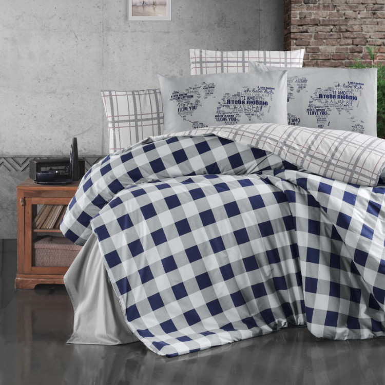 Комплект постільної білизни First Choice Edmon Navy Blue ранфорс євро