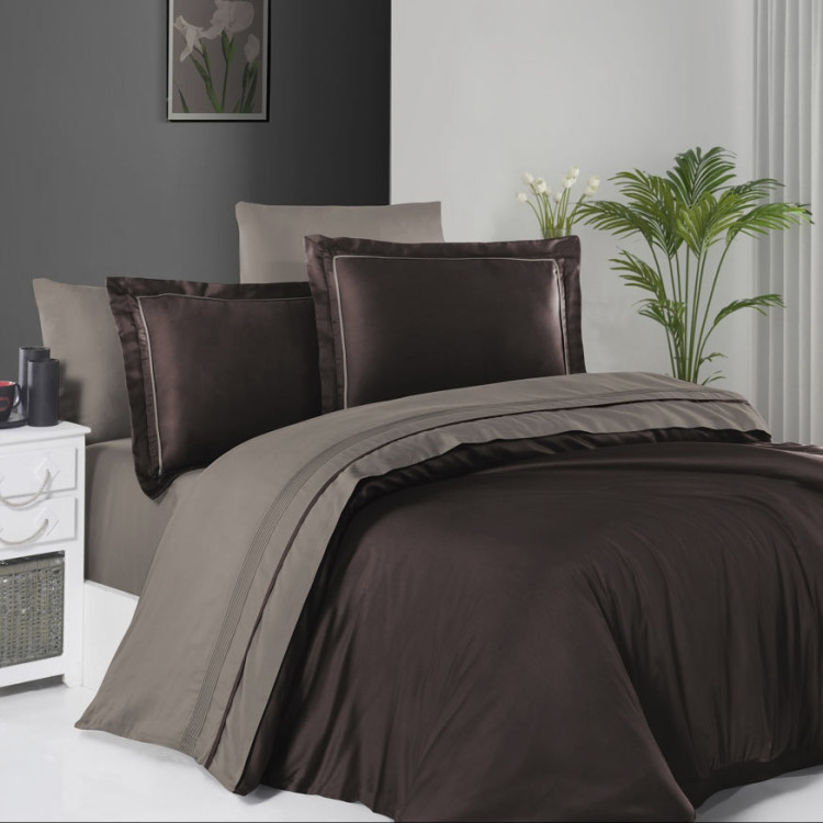 Комплект постільної білизни First Choice Serenity Dark Brown - Mink сатин Deluxe євро