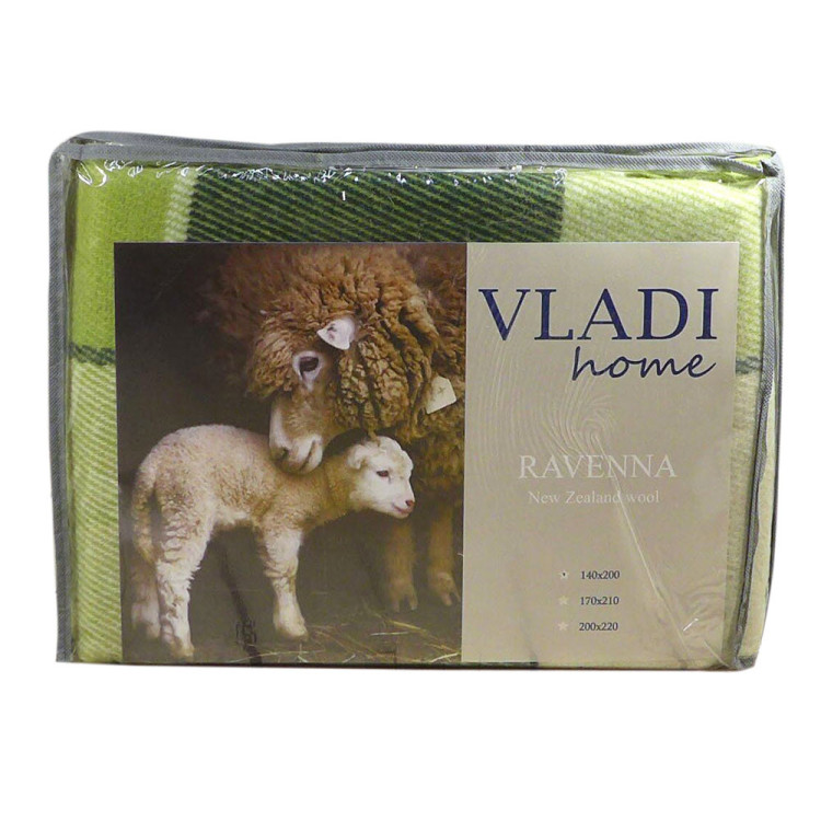 Плед вовняний VLADI білий/салатовий/зелений #1 170x210 