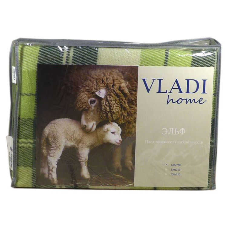 Плед вовняний VLADI білий/салатовий/зелений #2 200x220 